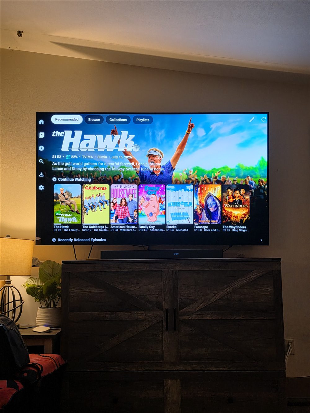 Plezy TV Shows row on a wall-mounted TV