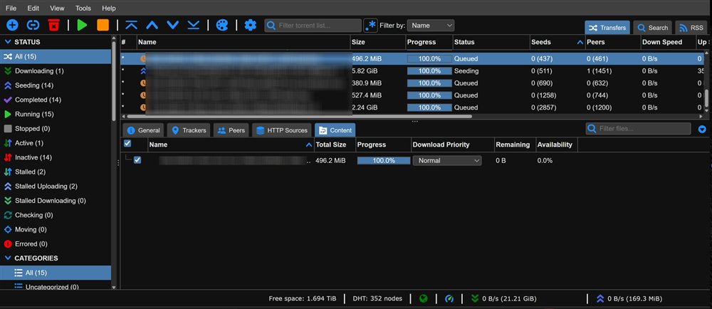 qBittorrent download manager interface