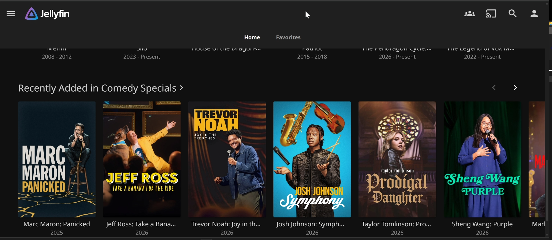 Jellyfin comedy specials row