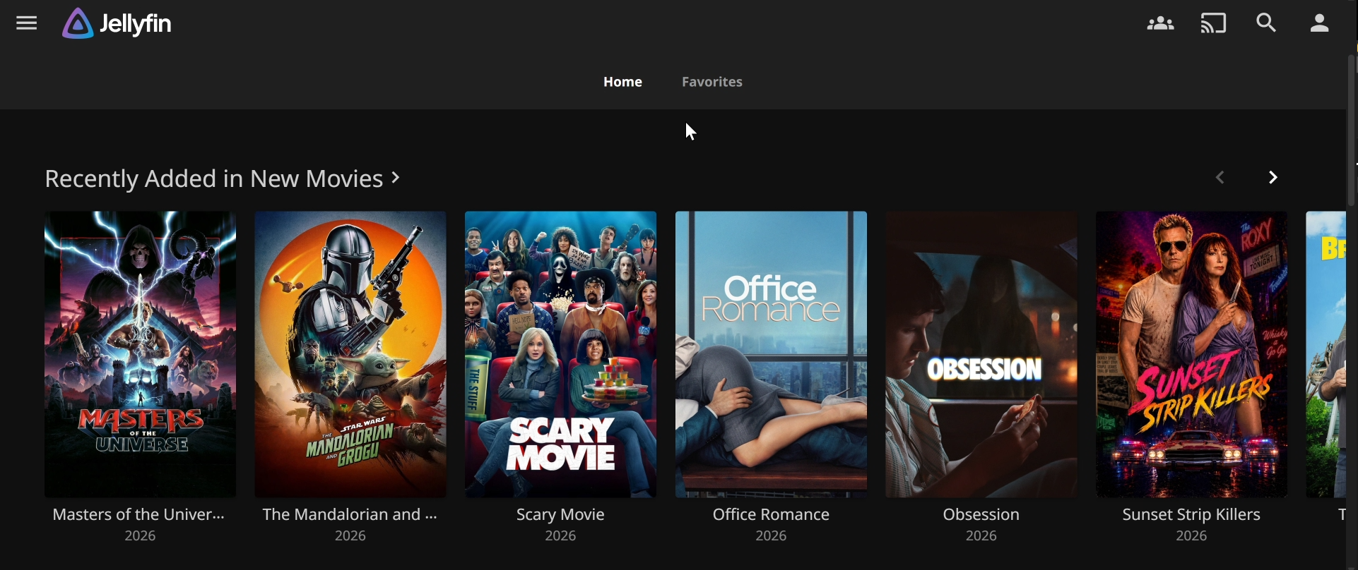 Jellyfin home screen showing recently added movies