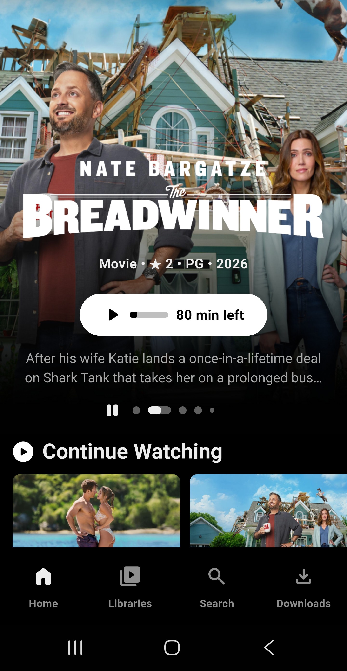 Plex mobile app playing a movie