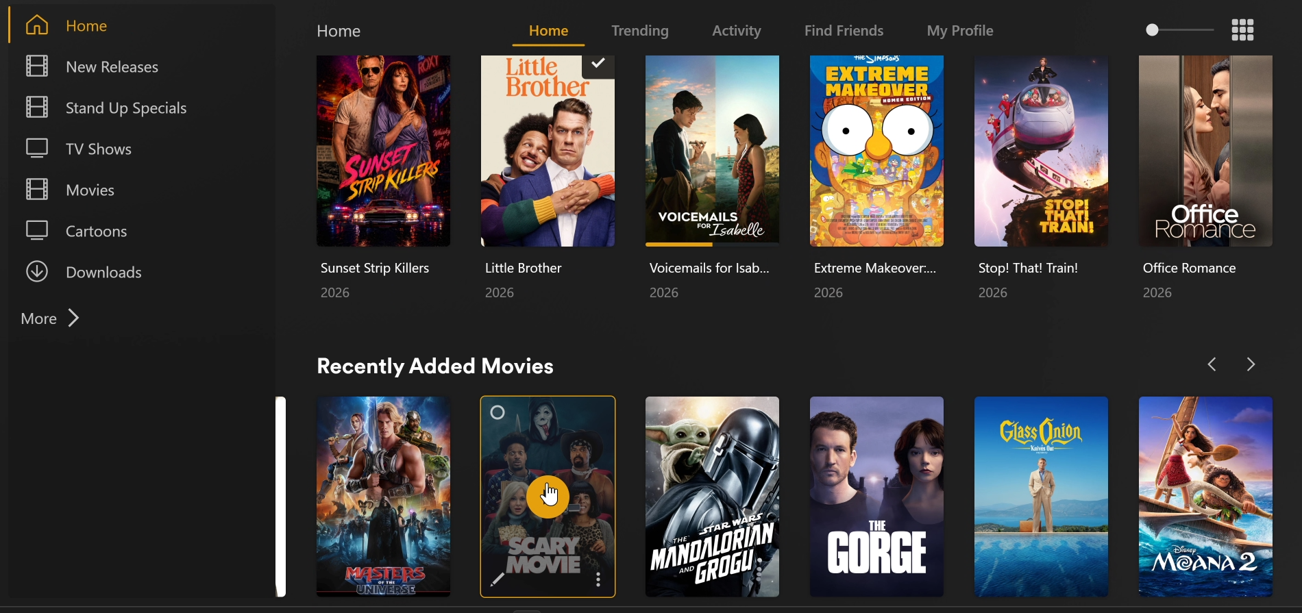 Plex home screen showing a personal movie library